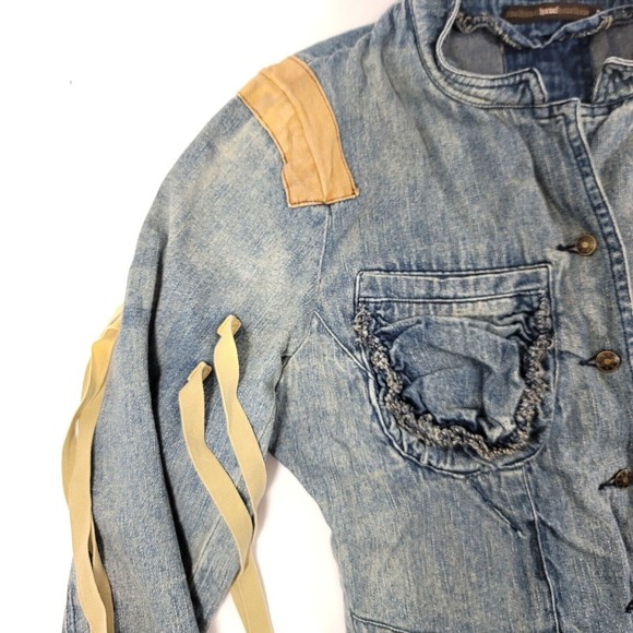BOHO Anthropologie Jean Jacket Azel Hazel Hazel Hazel Haze Sz Small - Picture 3 of 9